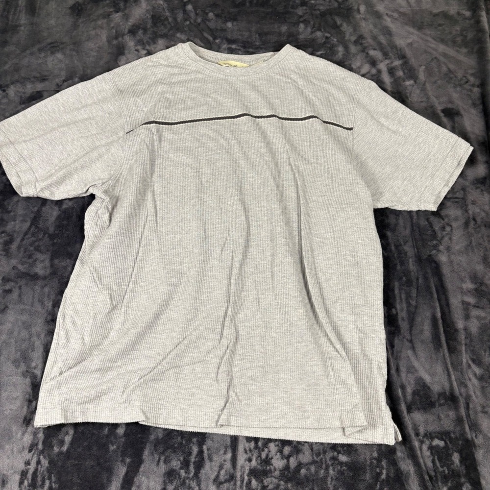 Eddie Bauer T-Shirt Mens XL Gray Short Sleeve Ribbed Cotton Chest Stripe 3814